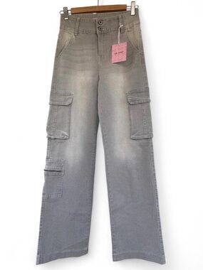Y2K Grey Cargo Jeans Wide Leg Utility Pants NWT Streetwear Size 7